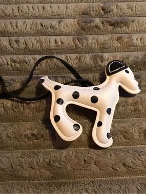 Dog-shaped White Leather Charm with Black Polka Dots
